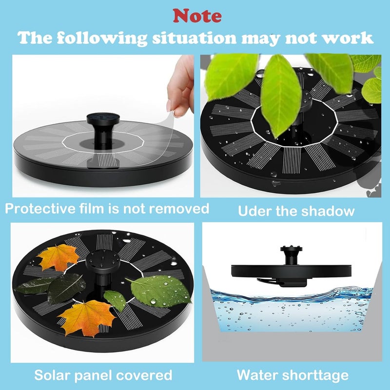 Honche 2 Pack Solar Water Fountain for Bird Bath, Upgrade 1.5W Solar Powered Bird Bath Pump with 6 Nozzles, Solar Powered Water Fountain Pump for Bird Bath, Garden, Pond, Pool, Outdoor, Black - Image 5